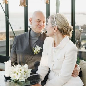 Elegant newly married couple sharing a quiet moment after their wedding ceremony in Denmark