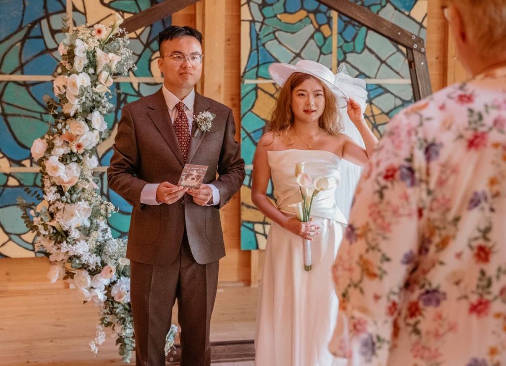 Bride and groom during their civil wedding ceremony in Denmark