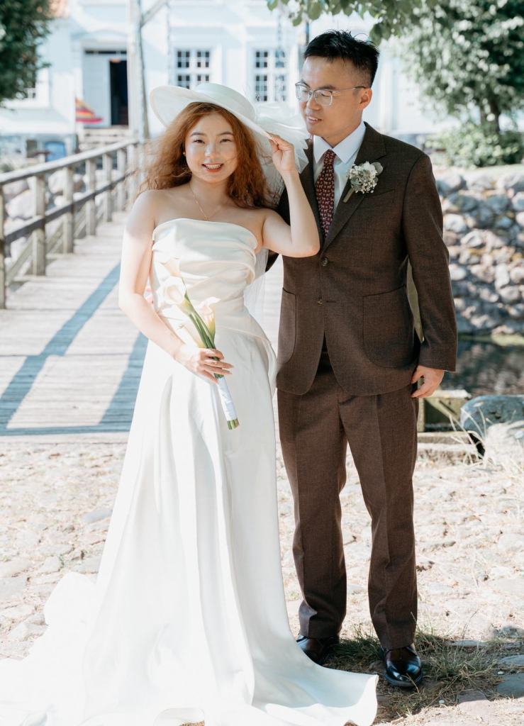 Bride and groom after their wedding ceremony in Denmark.